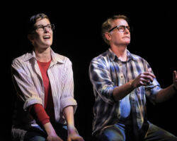 Alison (Moira Stone) remembers a car ride with her father Bruce (James Lloyd Reynolds) in “Fun Home,” presented by TheatreWorks Silicon Valley October 1-28 at the Mountain View Center for the Performing Arts.