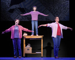 14: Medium Alison (Erin Kommor), Small Alison (Ruth Keith), and Alison (Moira Stone) remember playing airplane with their dad in “Fun Home,” presented by TheatreWorks Silicon Valley October 1-28 at the Mountain View Center for the Performing Arts. NOTE: Ruth appears in performances on October 2, 4, 7 (2pm), 10, 13 (2pm), 14 (7pm), 16, 18, 20 (2pm), 21 (7pm), 24 (2pm), 10/25 (8pm), 28 (2pm).