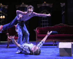 Small Alison (Lila Gold) feels like Superman as she plays airplane with her father Bruce (James Lloyd Reynolds) in “Fun Home,” presented by TheatreWorks Silicon Valley October 1-28 at the Mountain View Center for the Performing Arts.
NOTE: Lila appears in performances on October 3, 5, 6, 7 (7pm), 9, 11, 12, 13 (8pm), 14 (2pm), 17, 19, 20 (8pm), 21 (2pm), 24 (7:30pm), 25 (2pm), 26, 27.