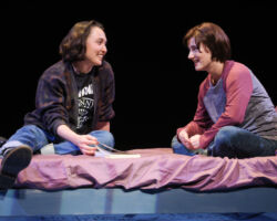 Joan (Ayelet Firstenberg) and Medium Alison (Erin Kommor) talk about Alison’s coming out in “Fun Home,” presented by TheatreWorks Silicon Valley October 1-28 at the Mountain View Center for the Performing Arts.