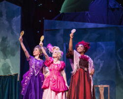 (l to r): Charlotte (Gwyneth Forrester), Gabrielle (Melissa Gialdini) and Madame (Jasmine Johnson) admire themselves on the way to the ball in “Rodgers + Hammerstein’s Cinderella,” presented by Foothill Music Theatre July 18 – August 4, 2019.
