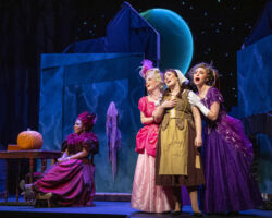 (l to r): Madame (Jasmine Johnson), Gabrielle (Melissa Gialdini), Ella (Christina Lea), and Charlotte (Gwyneth Forrester) imagine what it would be like to dance with the prince at the ball in “Rodgers + Hammerstein’s Cinderella,” presented by Foothill Music Theatre July 18 – August 4, 2019.
