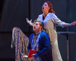 Pictured: Fabian (Nicholas Huff) is an aspiring writer who becomes ensnared by Brittomara (Brennan Blankenship), a shape-shifting devil in the world premiere of "If I Were You" by Jake Heggie and Gene Scheer, presented by Merola Opera Program, August 1-6 at the Herbst Theatre in San Francisco.