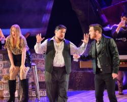 Pictured (L-R): Rachel (Edith Grossman) is feeling ill as Putnam (Rafael Porto) and her boyfriend Paul (Timothy Murray) get into a heated argument in the world premiere of "If I Were You" by Jake Heggie and Gene Scheer, presented by Merola Opera Program, August 1-6 at the Herbst Theatre in San Francisco.