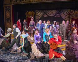 The company of the Music Hall Royale greets the audience in "The Mystery of Edwin Drood," presented by Foothill Music Theatre February 27 - March 8 at the Lohman Theatre in Los Altos Hills.