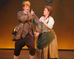 Symphony Silicon Valley and Opera San José present "Strike Up the Band!," a free outdoor musical extravaganza from September 4-5 on the iconic Tower Lawn at San Jose State University. Programs will feature selections from Bizet's "Carmen," Mozart's "The Magic Flute," Puccini's "La bohème," and much more.
<br><strong>Seen here (L-R): OSJ Resident Artist Matthew Hanscom as Papageno and
OSJ guest artist Jennie Litster as Papagena in the company's 2015 production of "The Magic Flute."