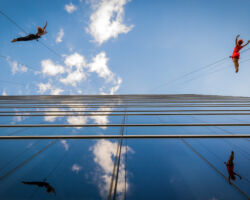 Vertical dance innovators BANDALOOP will open its newly expanded headquarters, BANDALOOP Studios, in West Oakland with a free community event, November 12. Seen here: BANDALOOP performing in Dallas.