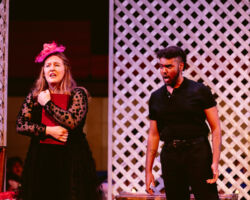 Soprano Tessa McQueen as Nedda and baritone Olivier Zerouali as Silvio in Leoncavallo's "Pagliacci" in Merola Opera Program's Schwabacher Summer Concert July 11 and July 13, 2024 at the San Francisco Conservatory of Music Caroline H. Hume Concert Hall.