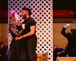 Soprano Tessa McQueen as Nedda and baritone Olivier Zerouali as Silvio in Leoncavallo's "Pagliacci" in Merola Opera Program's Schwabacher Summer Concert July 11 and July 13, 2024 at the San Francisco Conservatory of Music Caroline H. Hume Concert Hall.