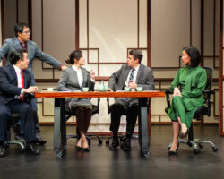 <strong> Tony Award-winning playwright David Henry Hwang's opus "M. Butterfly" will be presented by San Francisco Playhouse February 5 – March 14, 2026. </strong> Pictured is San Francisco Playhouse's 2023 production of David Henry Hwang's "Chinglish," featuring (l to r) Phil Wong, Xun Zhang, Sharon Shao, Michael Barrett Austin, and Nicole Tung.