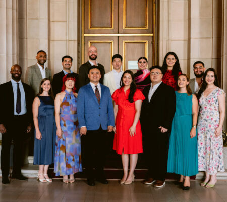 <strong>These Merola Opera Program artists will be featured in a fully staged production of "Le Comte Ory," taking place July 31 and August 2, 2025, at the San Francisco Conservatory of Music’s Caroline H. Hume Concert Hall.</strong> (Shown L–R: Top row – Justice Yates, Joeavian Rivera, Benjamin Dickerson, Jin Yu, Alexa Frankian, Ariana Maubach, Gabriel Natal-Baez; Bottom row – John Mburu, Sofia Gotch, Chea Kang, Minghao Liu, Anna Maria Vacca, Wanchun Liang, Meg Brilleslyper, Eva Rae Martinez.)