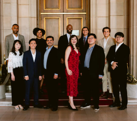 <strong>These Merola Opera Program artists will open the 2025 Summer Festival season with "A Grand Night for Singing – An American Songfest," an intimate voice and piano recital celebrating the rich musical heritage of the United States. The performance takes place on June 26, 2025, at the San Francisco Conservatory of Music’s Caroline H. Hume Concert Hall. </strong>(Shown L–R: Top row – Justice Yates, Charlotte Siegel, John Mburu, Deven Shah, Tristan Tournaud; Bottom row – Dain Yule Yoon, Brian McCann, Joeavian Rivera, Ruby Dibble, Tzu Kuang Tan, Brian Cho.)