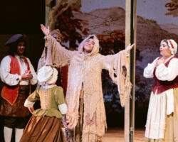 Le Comte Ory (Minghao Liu, center) disguises himself as a hermit in Merola Opera Program’s "Le Comte Ory," Jul. 31 & Aug. 2, 2025, at the San Francisco Conservatory of Music’s Caroline H. Hume Concert Hall.