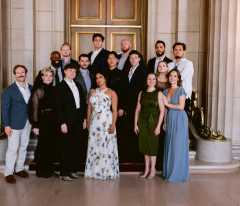 Merola Opera Program artists will be featured in a fully staged production of "Ariadne auf Naxos," performing July 30 and August 1, 2026 at the San Francisco Conservatory of Music’s Caroline H. Hume Concert Hall. (Shown L–R: Ryan Bryce Johnson, Claire Choquette, John Mburu, Charles Styles, Theo Harrah, Logan Wagner, Theo Claveles, Emilie Kealani, Paul Jang, Matthew Sink, Cole McIlquam, Enes Pektaş, Raúl Morales Velazco, Katherin Dobbs, Abigail Raiford, and Jennifer Robinson.)