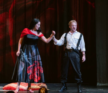 Mezzo-soprano Ariana Maubach as Carmen and tenor Charles Styles as Don José in Merola Opera Program's "La Tragédie de Carmen," performing July 9 and 11, 2026 at the San Francisco Conservatory of Music’s Caroline H. Hume Concert Hall.