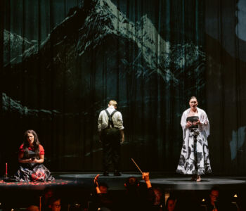 Mezzo-soprano Ariana Maubach as Carmen, tenor Charles Styles as Don José, and soprano Anna Thompson as Micaëla in Merola Opera Program's "La Tragédie de Carmen," performing July 9 and 11, 2026 at the San Francisco Conservatory of Music’s Caroline H. Hume Concert Hall.